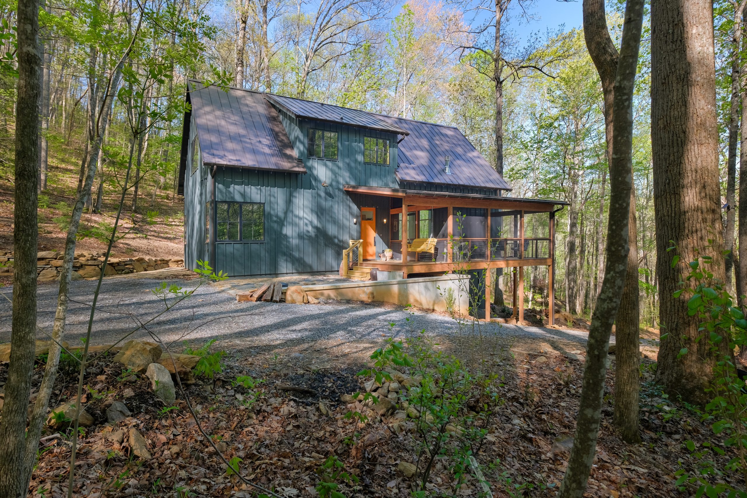 Mountain home in Asheville built on a sloping site