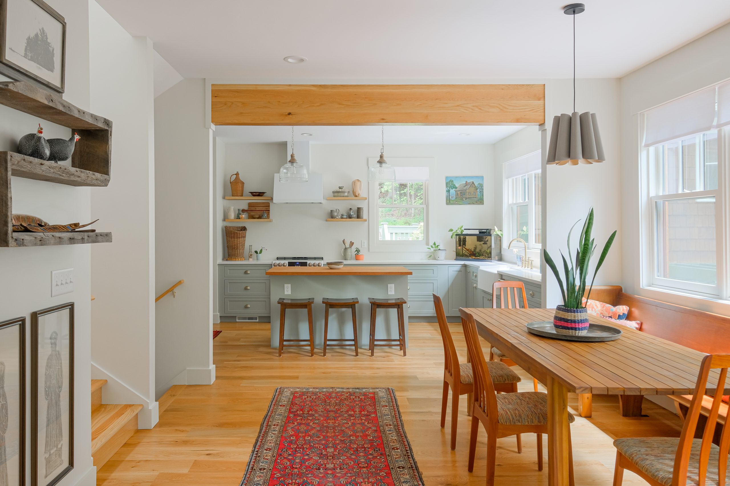 Image inside a passive solar home for our article discussing the decision between building a new home and renovating an existing building.