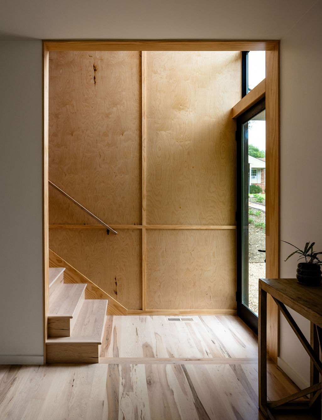 Natural wooden staircase